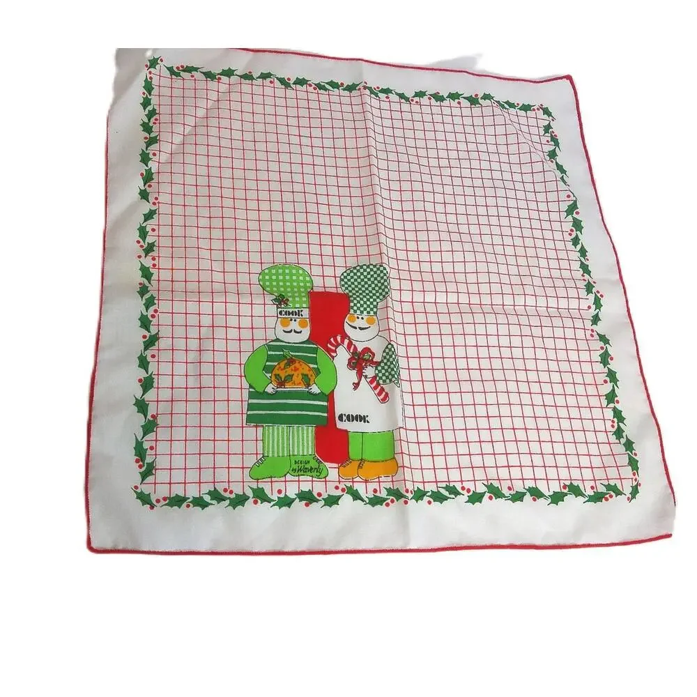 Vtg 80s Design by Waverly Chef's Special Christmas Napkins Two Cooks Plaid Set 6